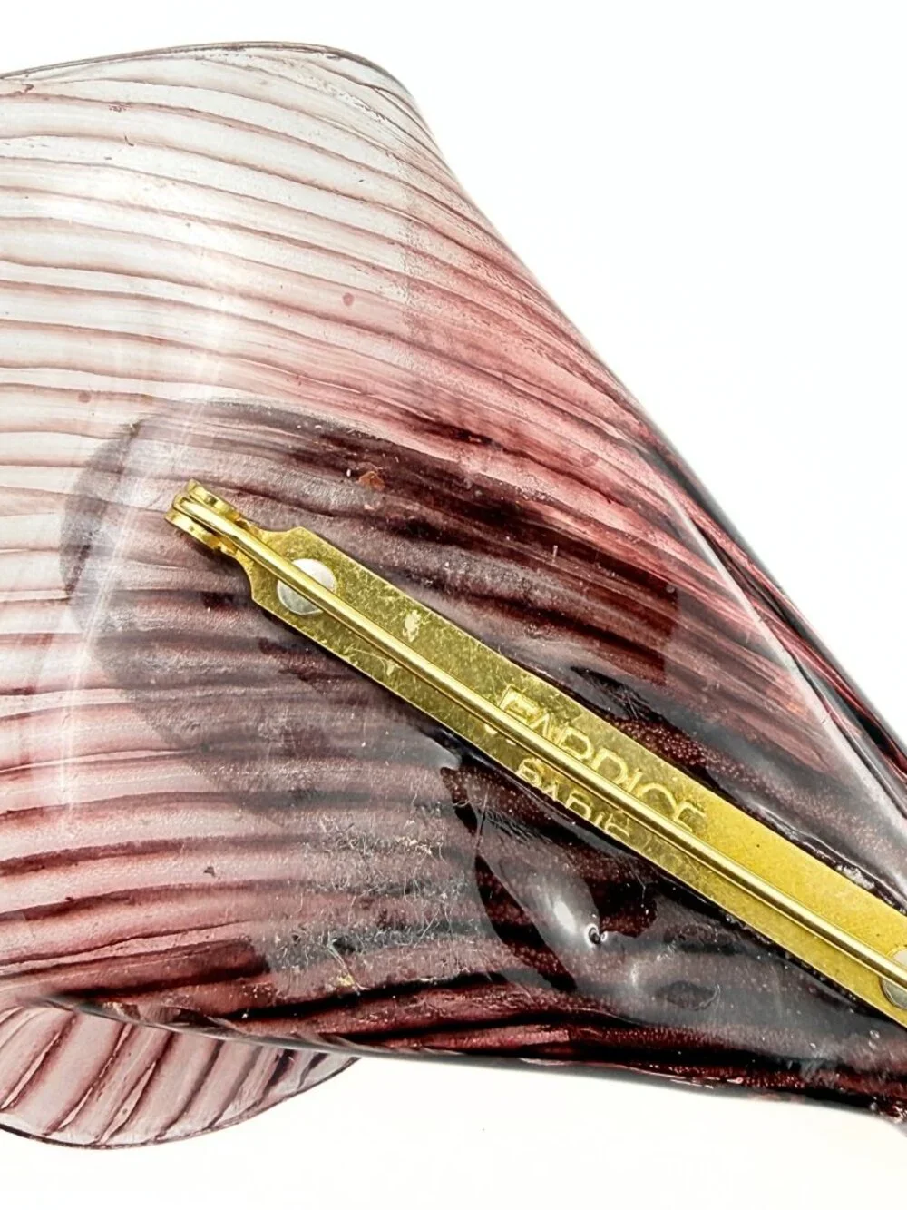 Fabrice Paris Signed French Sculptural Wine Red Striped Calla Lily Brooch